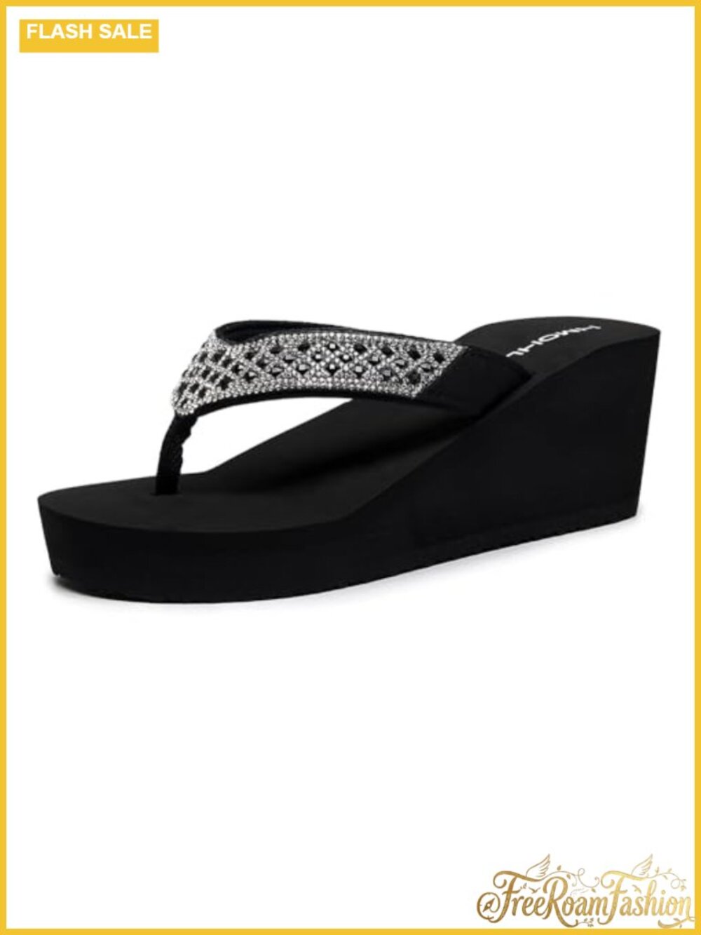 Womens Platform Flip Flops Rhinestone Wedge Sandals Cushioned Beach Thong